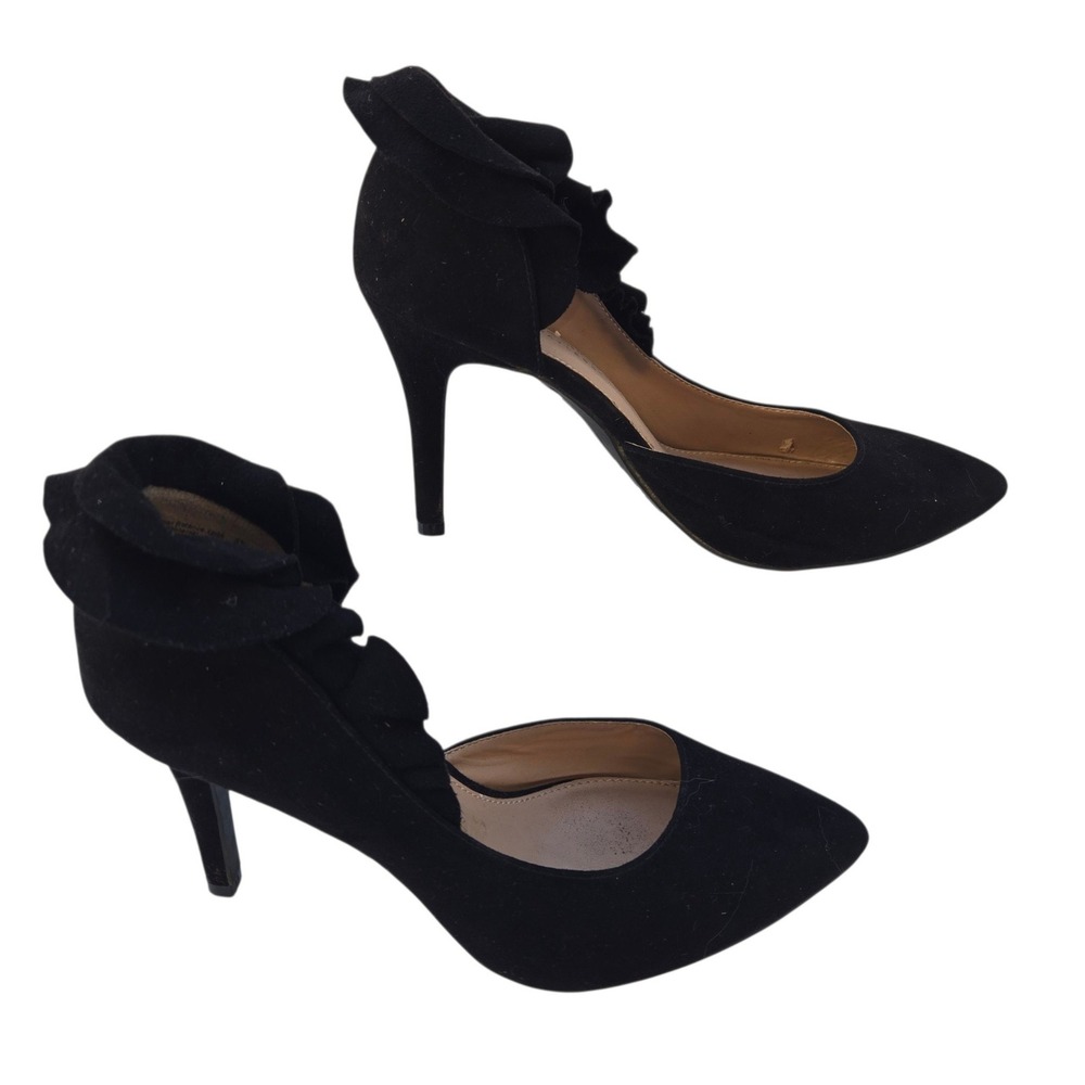 Christian Siriano Heels Women 6.5 Black Ruffle D Orsay Pointed Toe Stiletto Pump